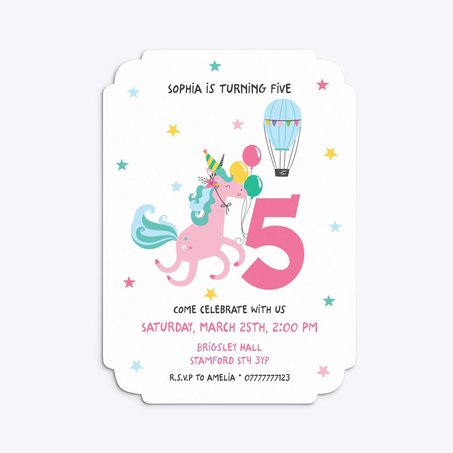 Unicorn Personalised Happy Birthday Deco Invitation Matte Paper