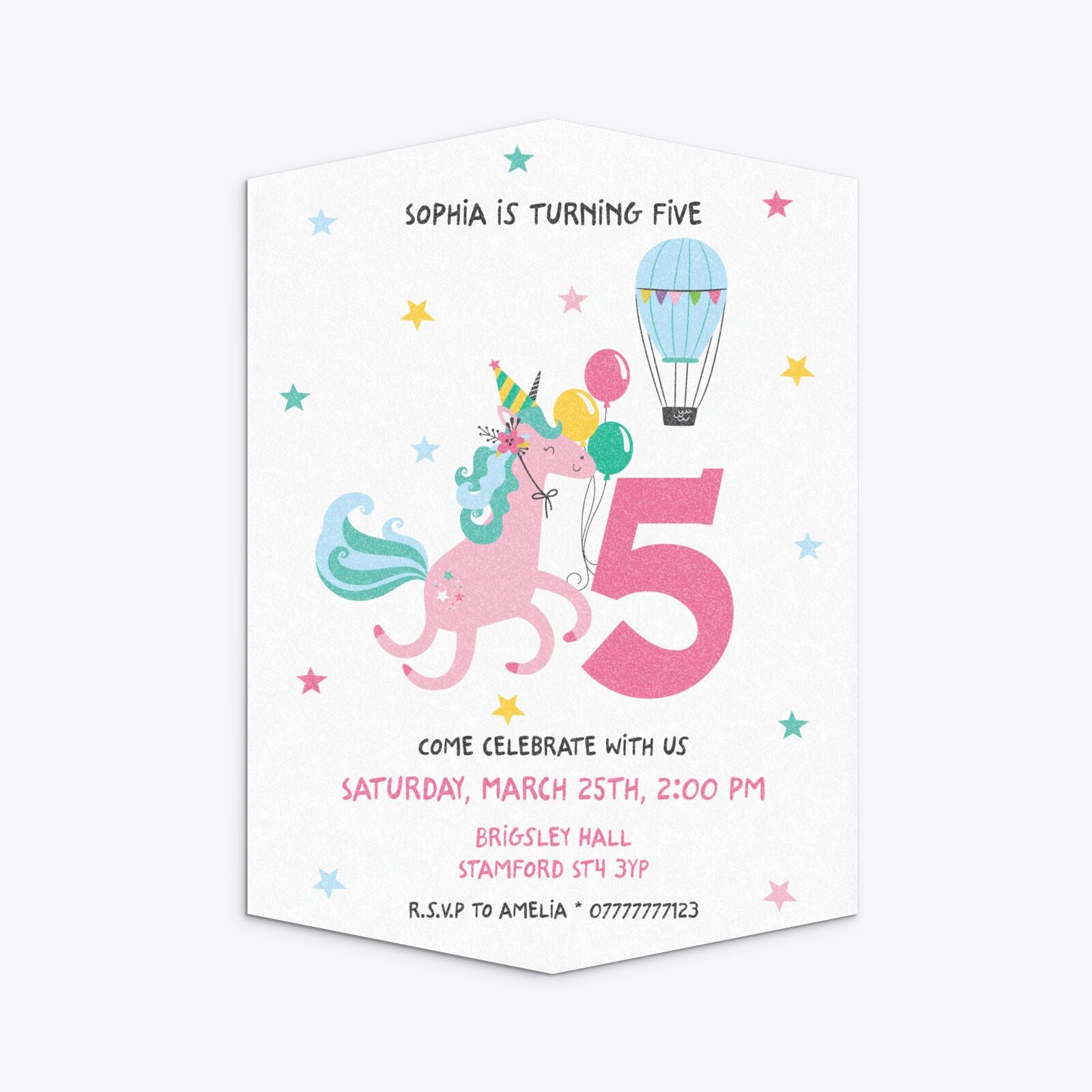 Unicorn Personalised Happy Birthday Geo Invitation Glitter