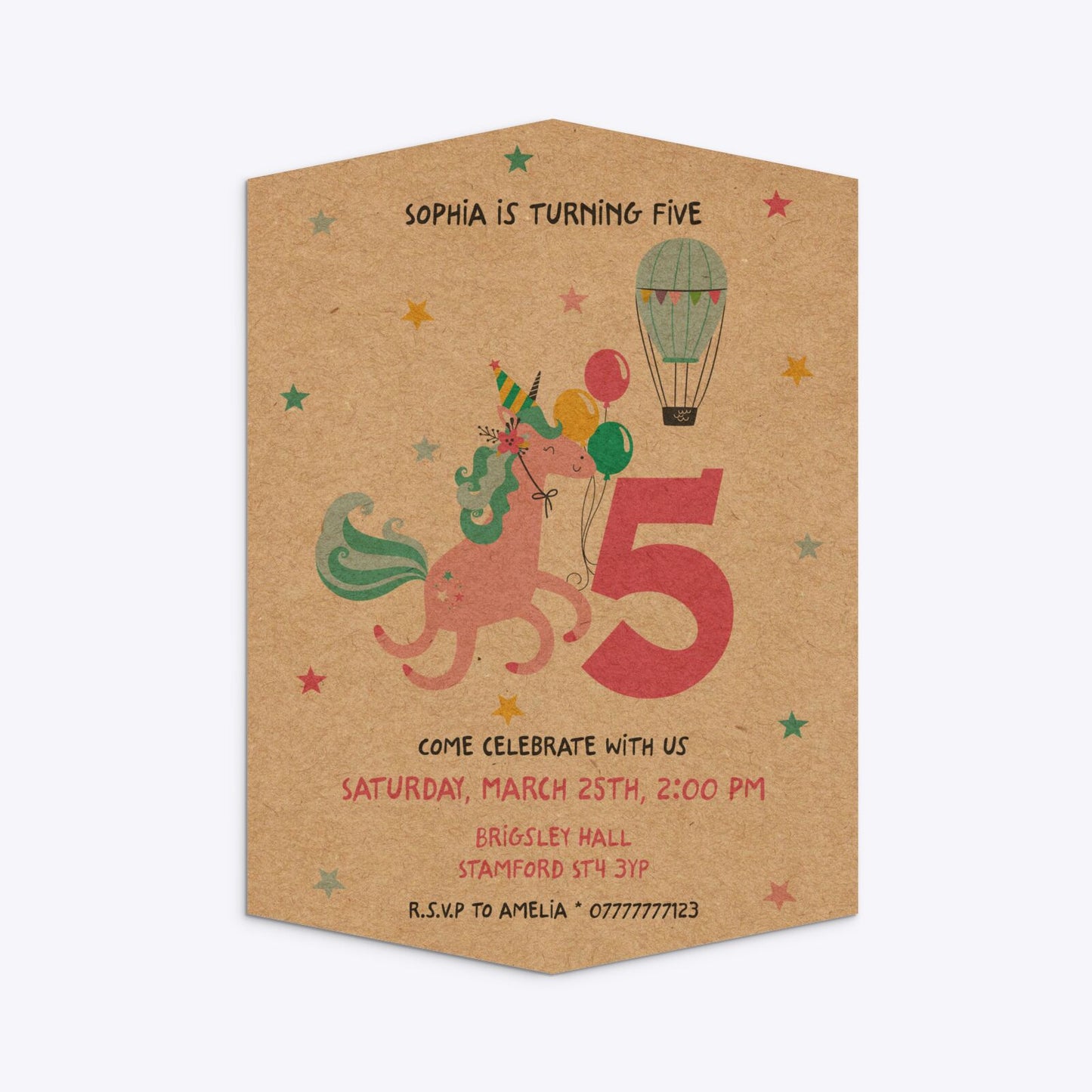 Unicorn Personalised Happy Birthday Geo Invitation Kraft