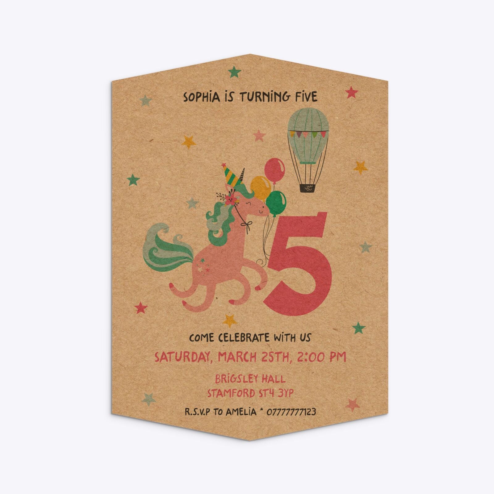 Unicorn Personalised Happy Birthday Geo Invitation Kraft
