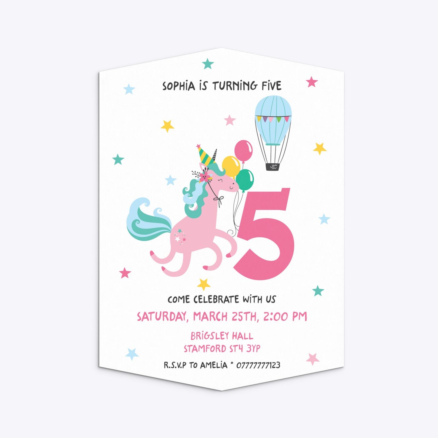 Unicorn Personalised Happy Birthday Geo Invitation Matte Paper