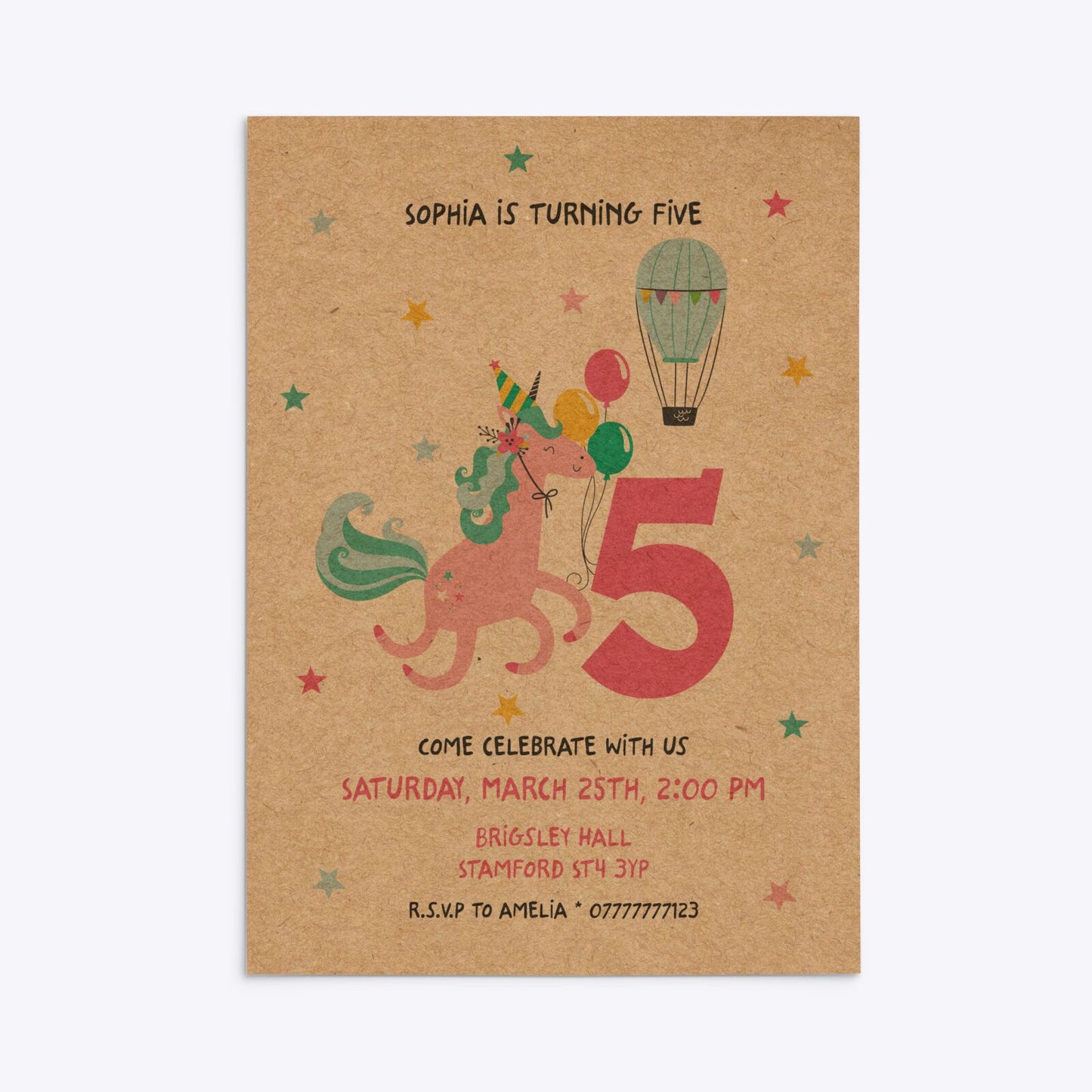 Unicorn Personalised Happy Birthday Rectangle Invitation Kraft