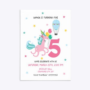 Unicorn Personalised Happy Birthday Invitation