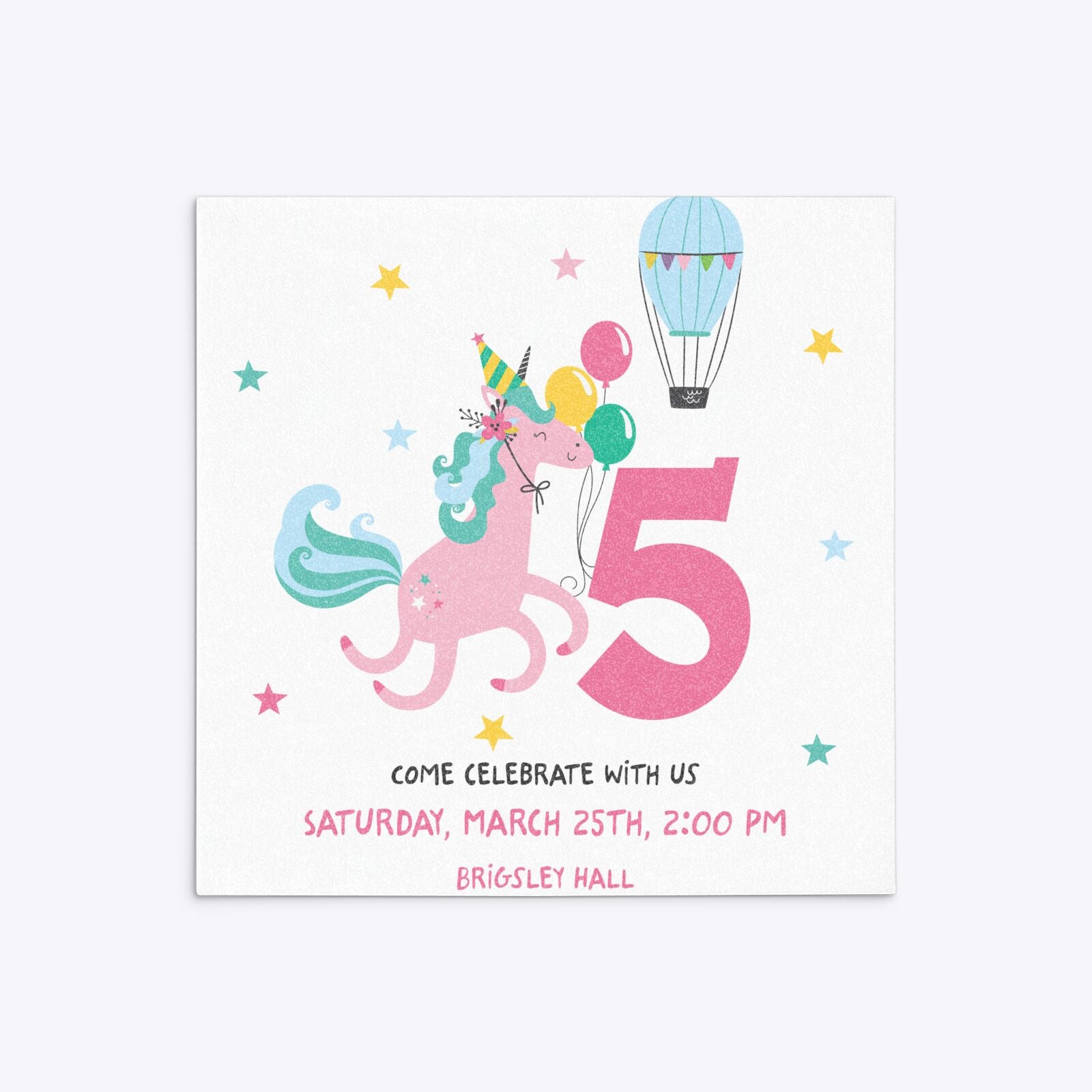 Unicorn Personalised Happy Birthday Square 5 25x5 25 Invitation Glitter