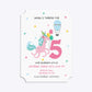 Unicorn Personalised Happy Birthday Ticket Invitation Glitter