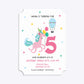 Unicorn Personalised Happy Birthday Ticket Invitation Matte Paper
