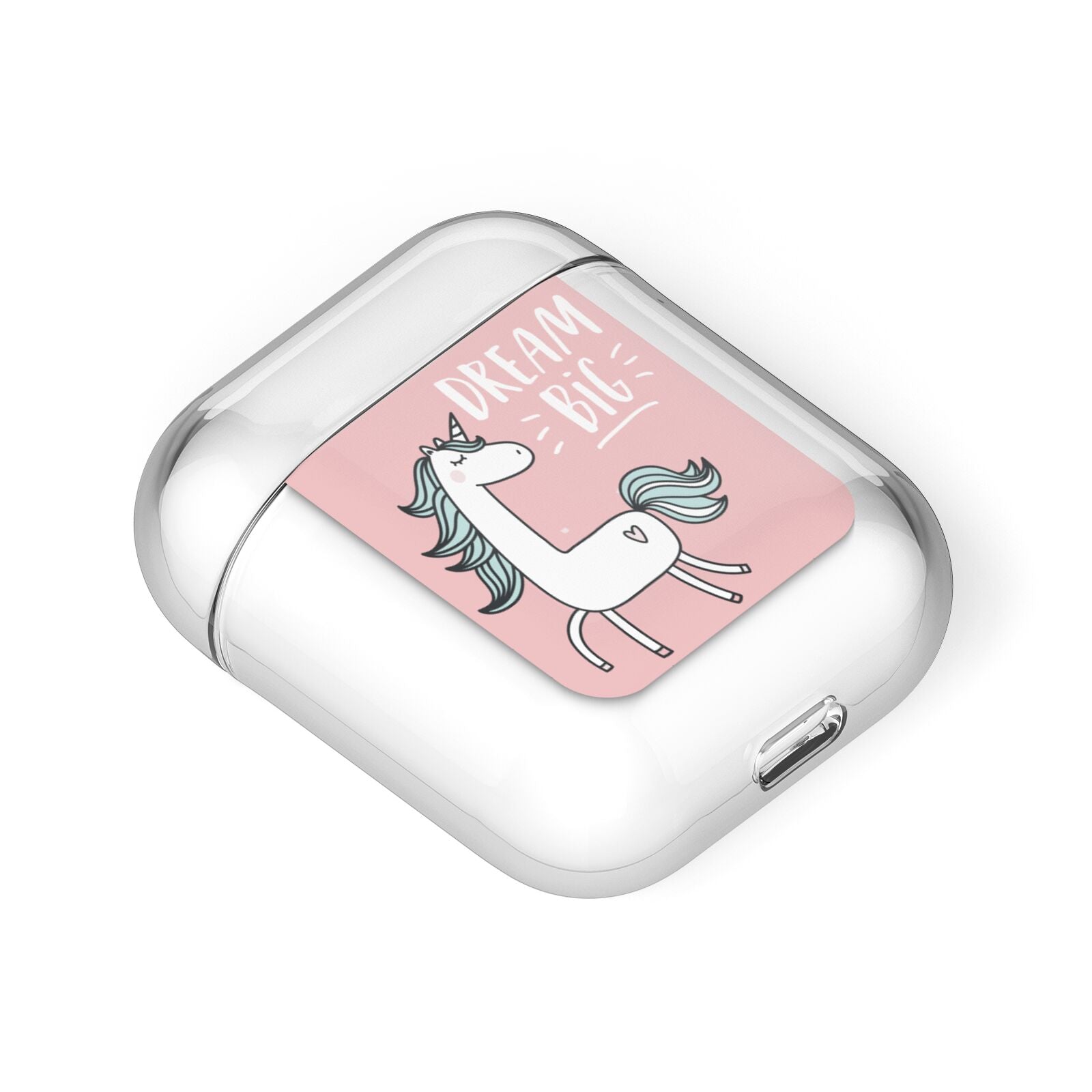 Unicorn Print Dream Big AirPods Case Laid Flat