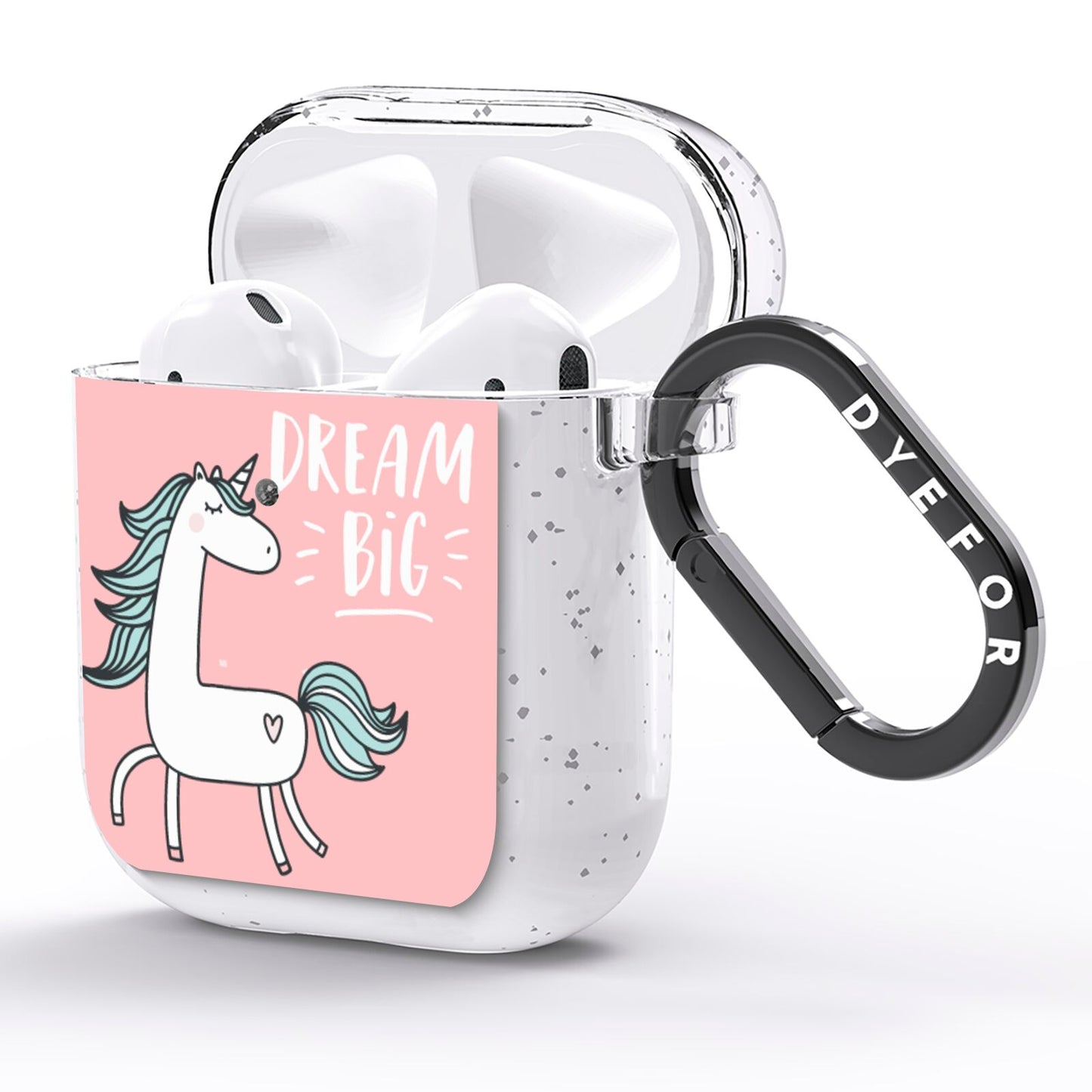 Unicorn Print Dream Big AirPods Glitter Case Side Image