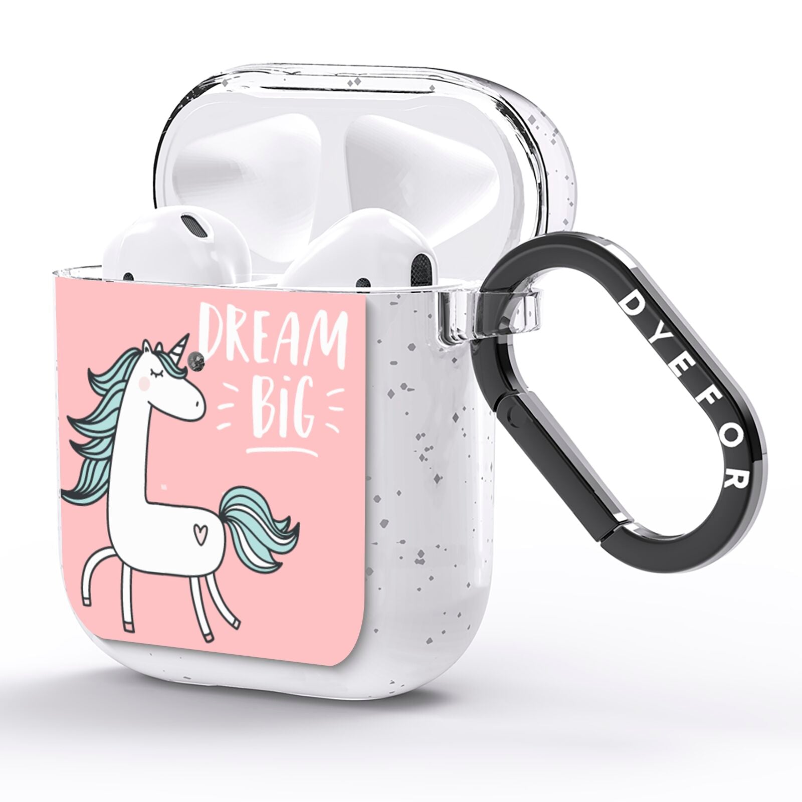 Unicorn Print Dream Big AirPods Glitter Case Side Image