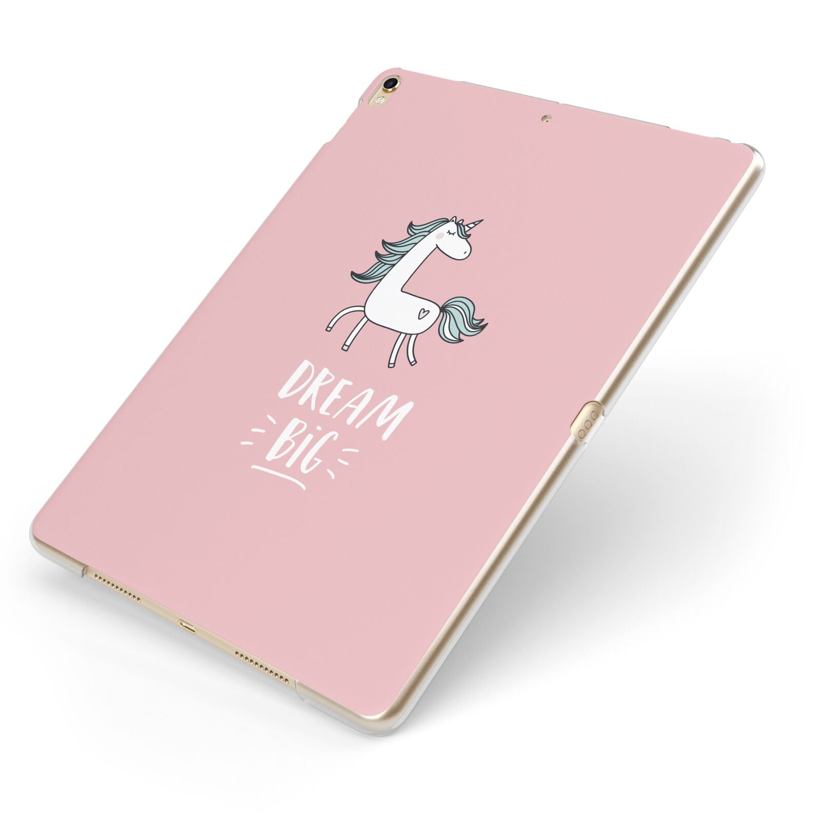 Unicorn Print Dream Big Apple iPad Case on Gold iPad Side View