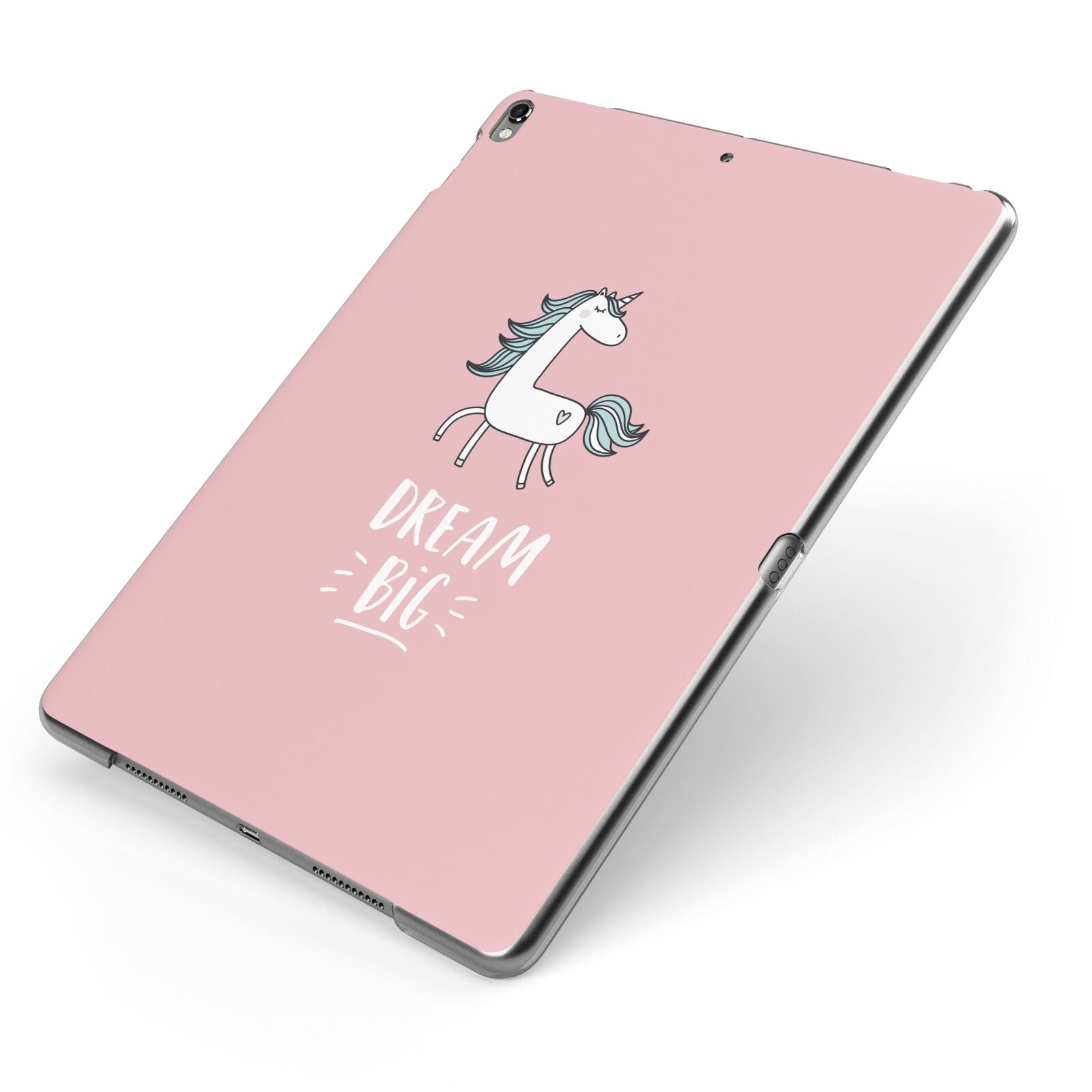 Unicorn Print Dream Big Apple iPad Case on Grey iPad Side View