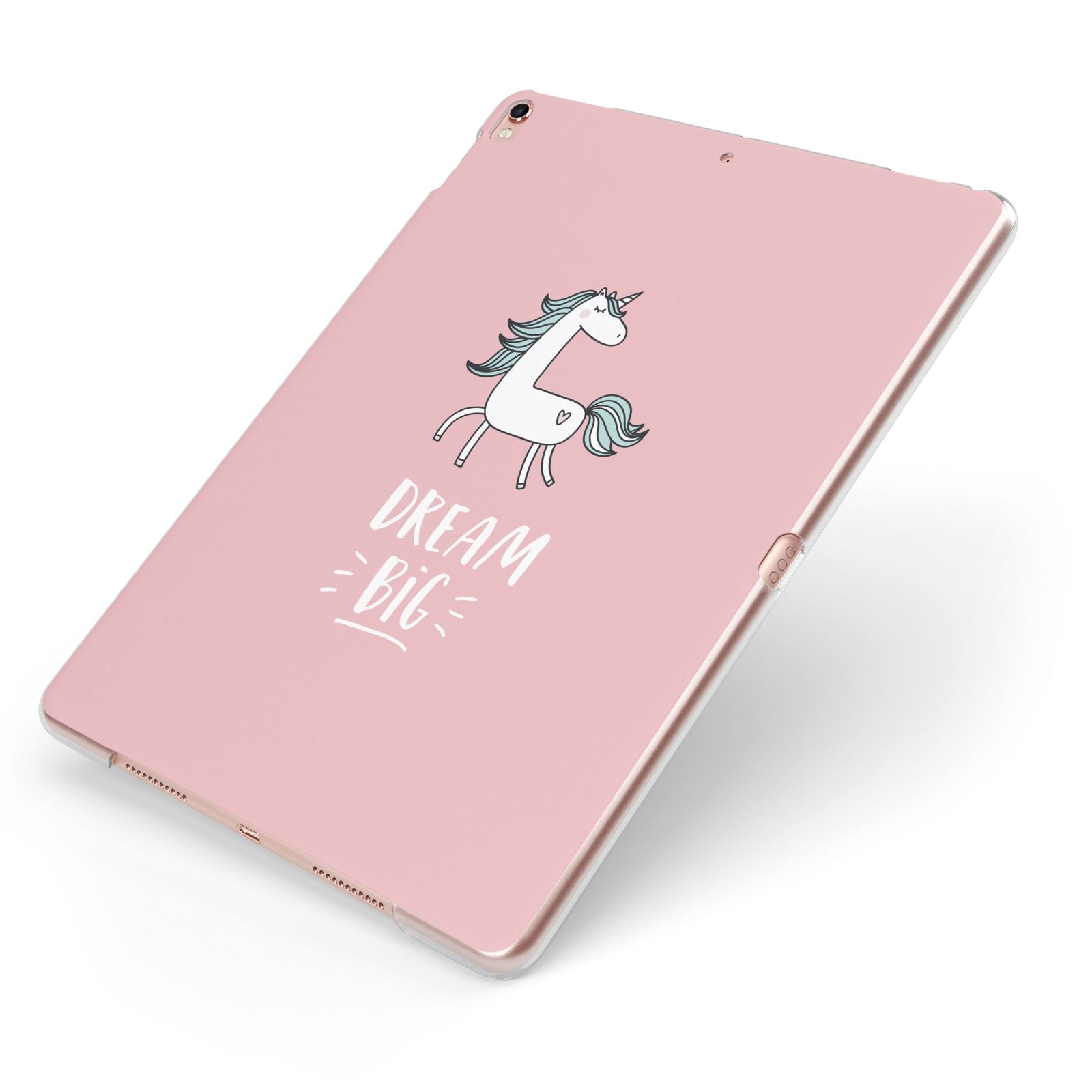 Unicorn Print Dream Big Apple iPad Case on Rose Gold iPad Side View