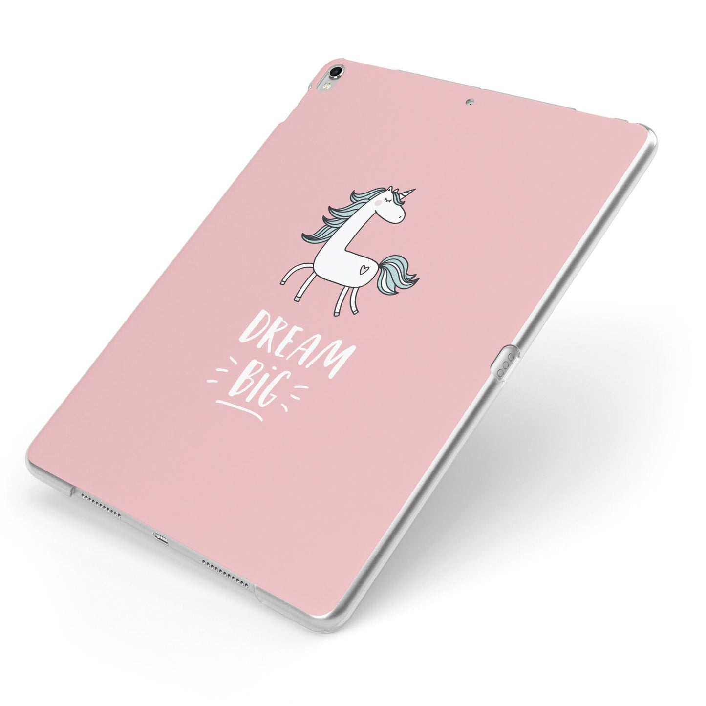 Unicorn Print Dream Big Apple iPad Case on Silver iPad Side View