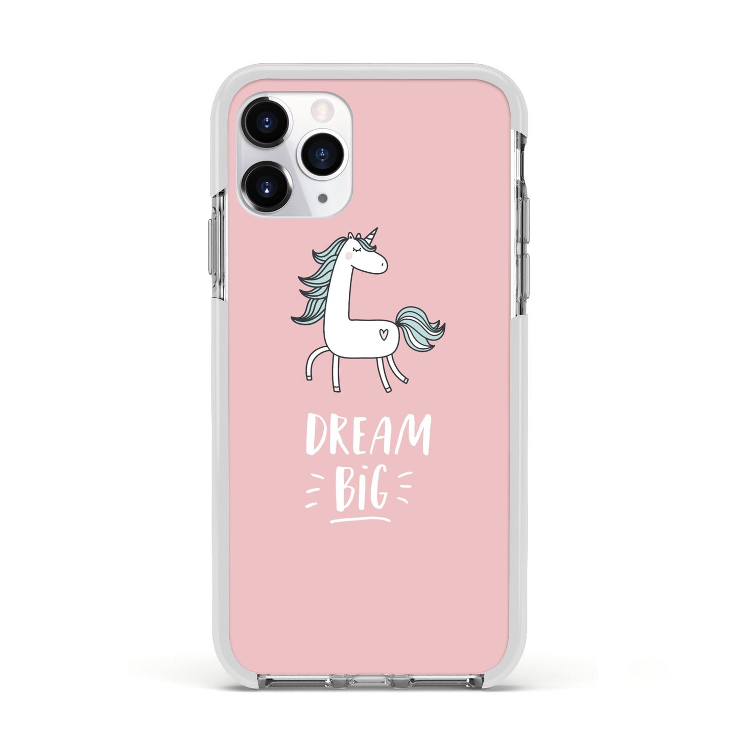 Unicorn Print Dream Big Apple iPhone 11 Pro in Silver with White Impact Case