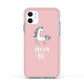 Unicorn Print Dream Big Apple iPhone 11 in White with Pink Impact Case