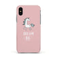 Unicorn Print Dream Big Apple iPhone Xs Impact Case Pink Edge on Black Phone
