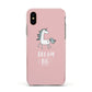 Unicorn Print Dream Big Apple iPhone Xs Impact Case Pink Edge on Gold Phone