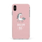 Unicorn Print Dream Big Apple iPhone Xs Max Impact Case Pink Edge on Silver Phone