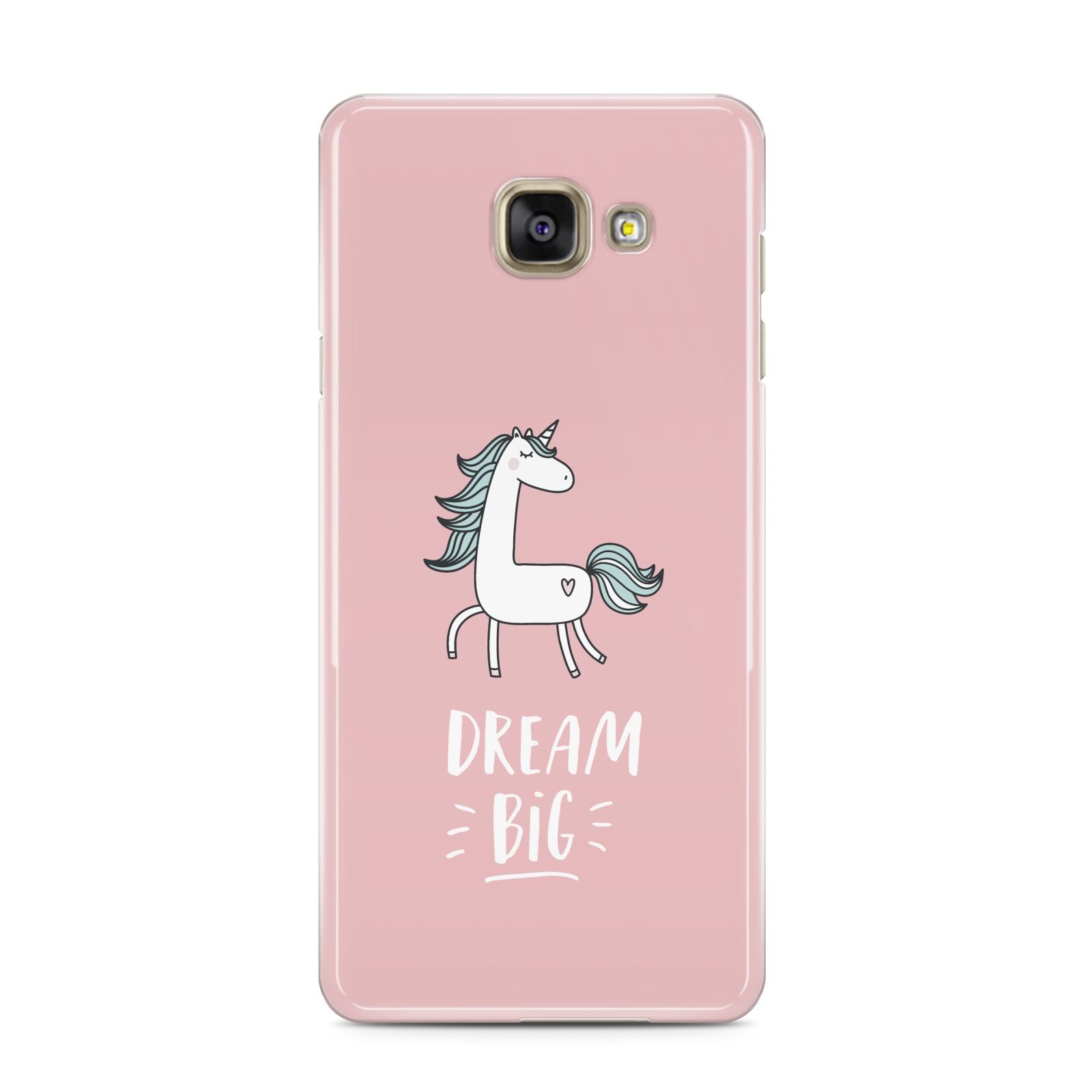 Unicorn Print Dream Big Samsung Galaxy A3 2016 Case on gold phone