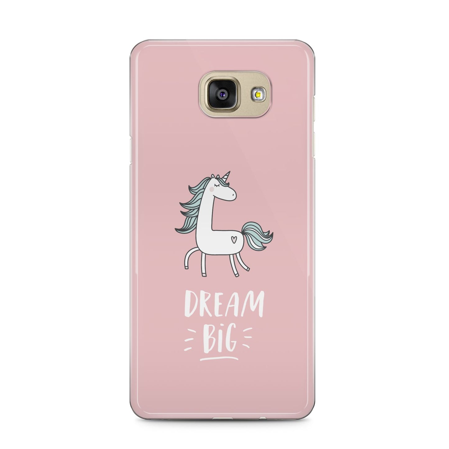 Unicorn Print Dream Big Samsung Galaxy A5 2016 Case on gold phone