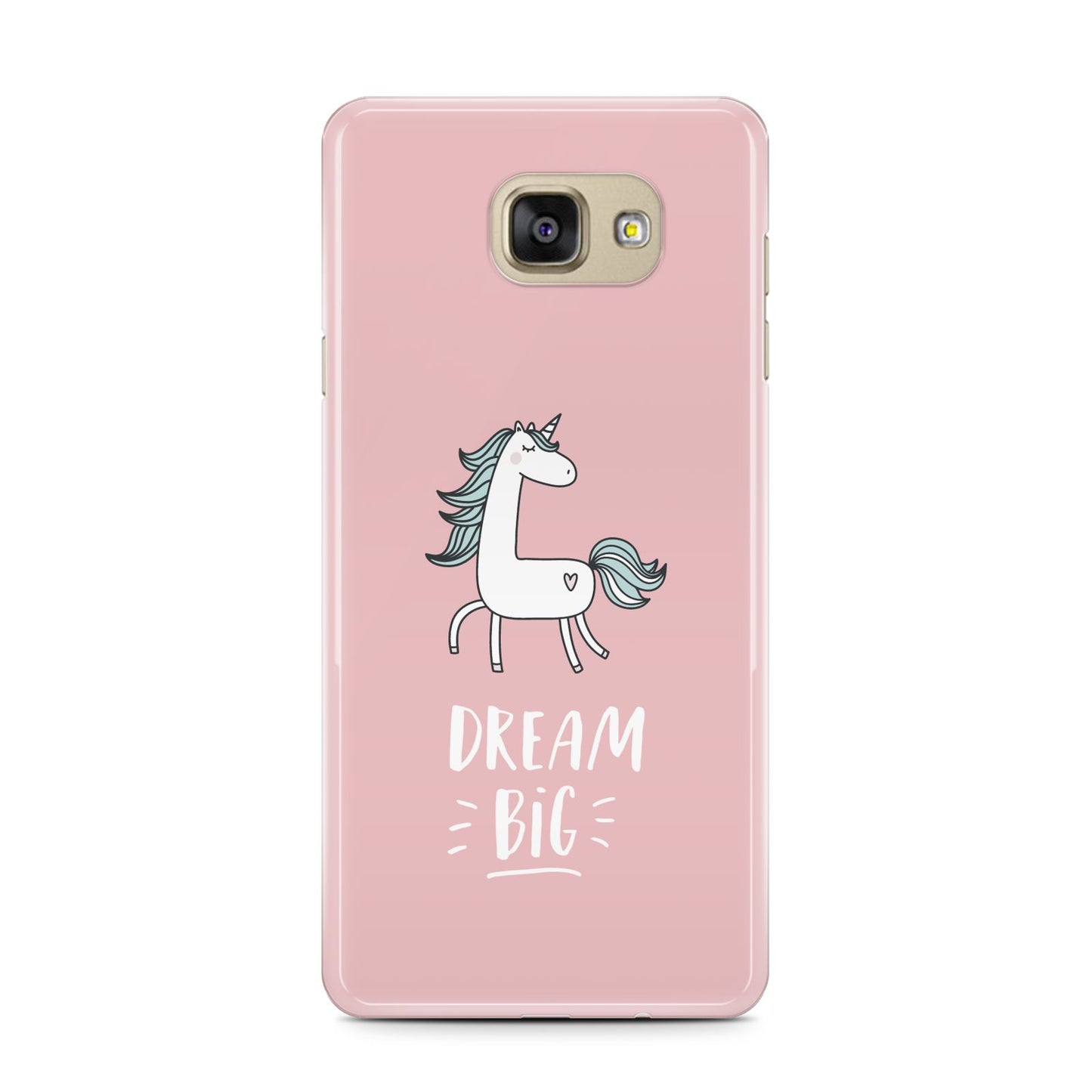 Unicorn Print Dream Big Samsung Galaxy A7 2016 Case on gold phone