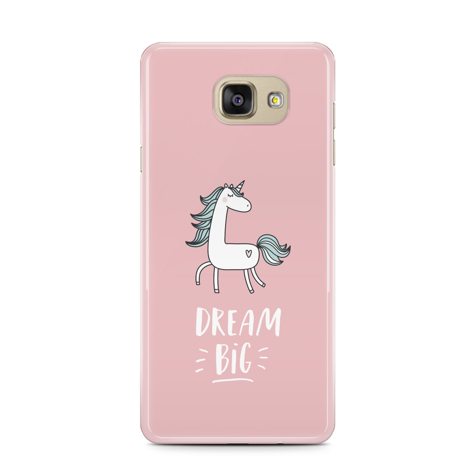 Unicorn Print Dream Big Samsung Galaxy A7 2016 Case on gold phone