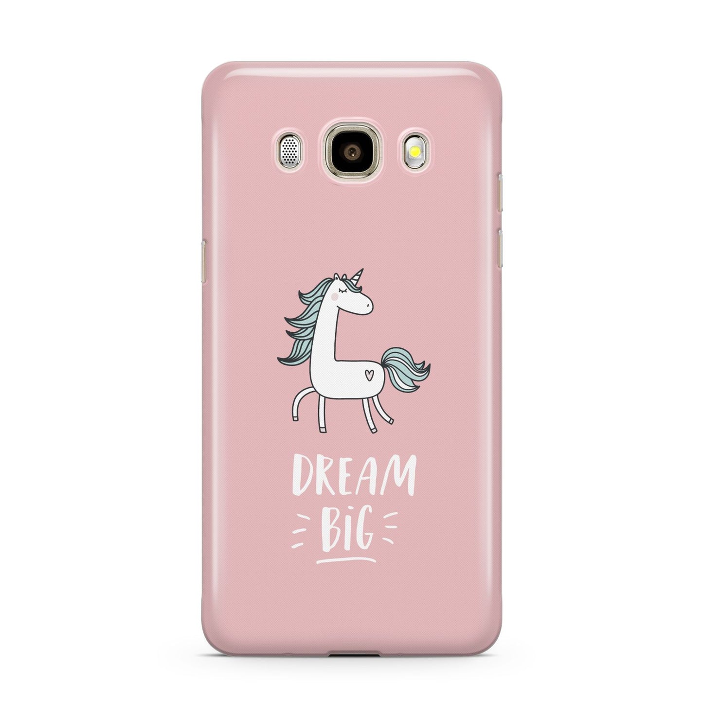Unicorn Print Dream Big Samsung Galaxy J7 2016 Case on gold phone