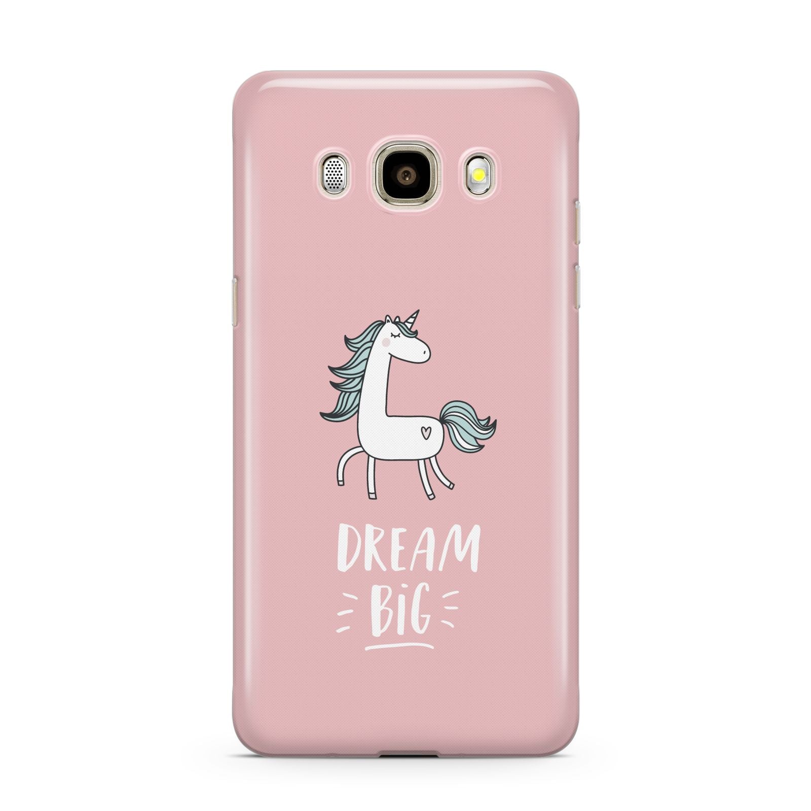 Unicorn Print Dream Big Samsung Galaxy J7 2016 Case on gold phone