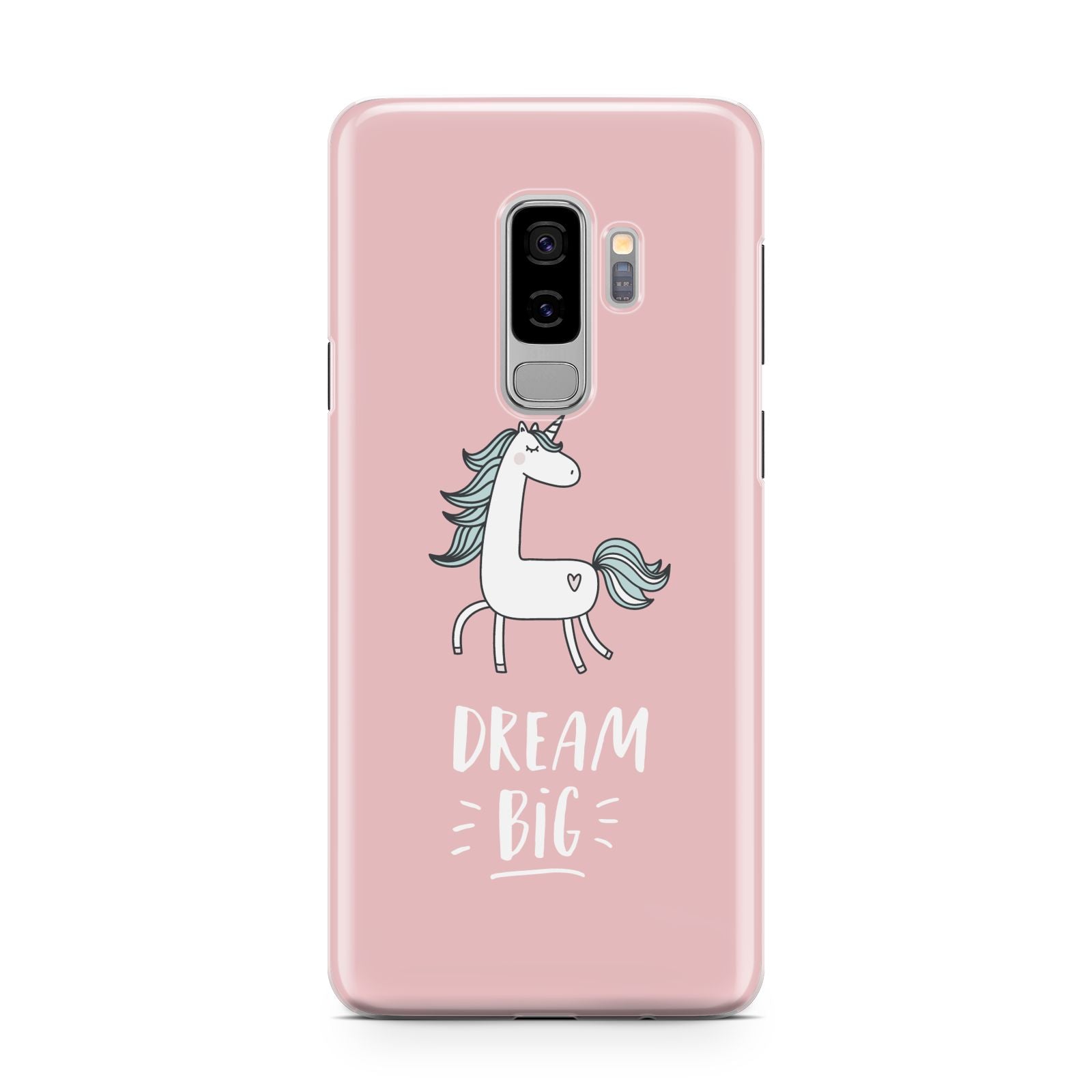 Unicorn Print Dream Big Samsung Galaxy S9 Plus Case on Silver phone