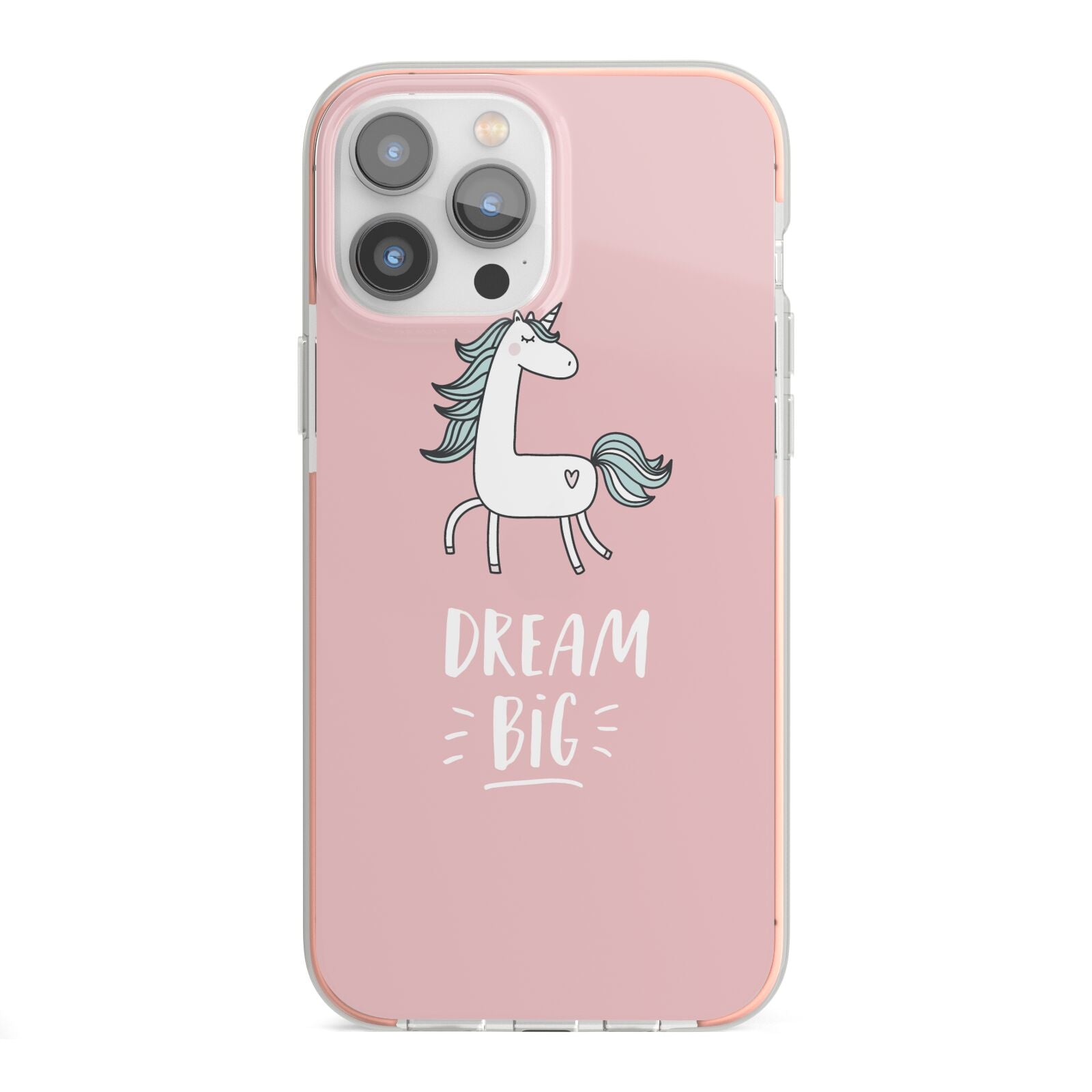 Unicorn Print Dream Big iPhone 13 Pro Max TPU Impact Case with Pink Edges
