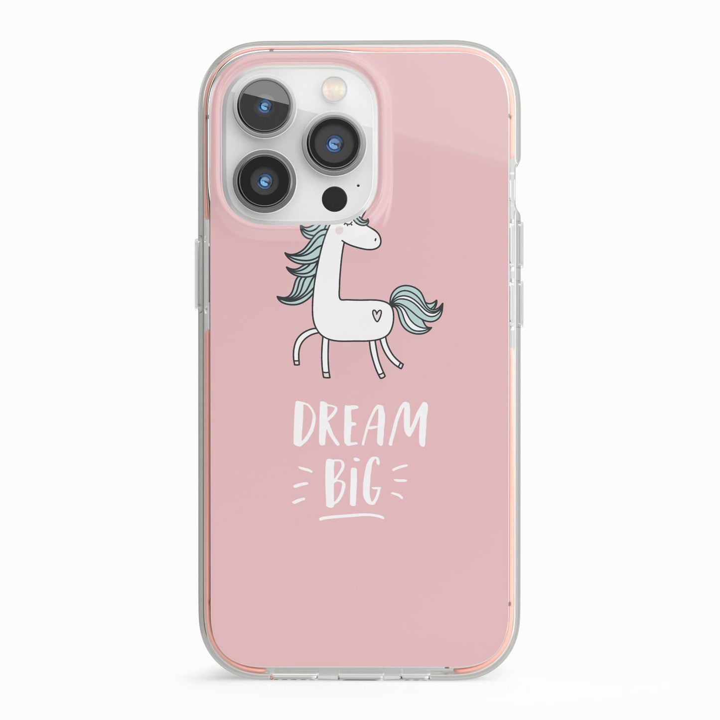 Unicorn Print Dream Big iPhone 13 Pro TPU Impact Case with Pink Edges