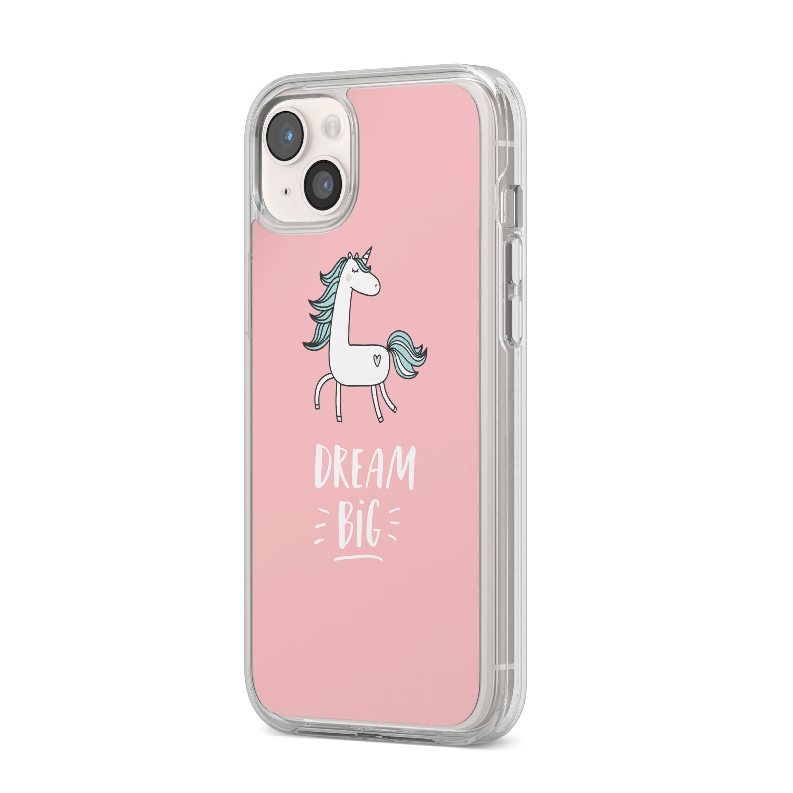 Unicorn Print Dream Big iPhone 14 Plus Clear Tough Case Starlight Angled Image