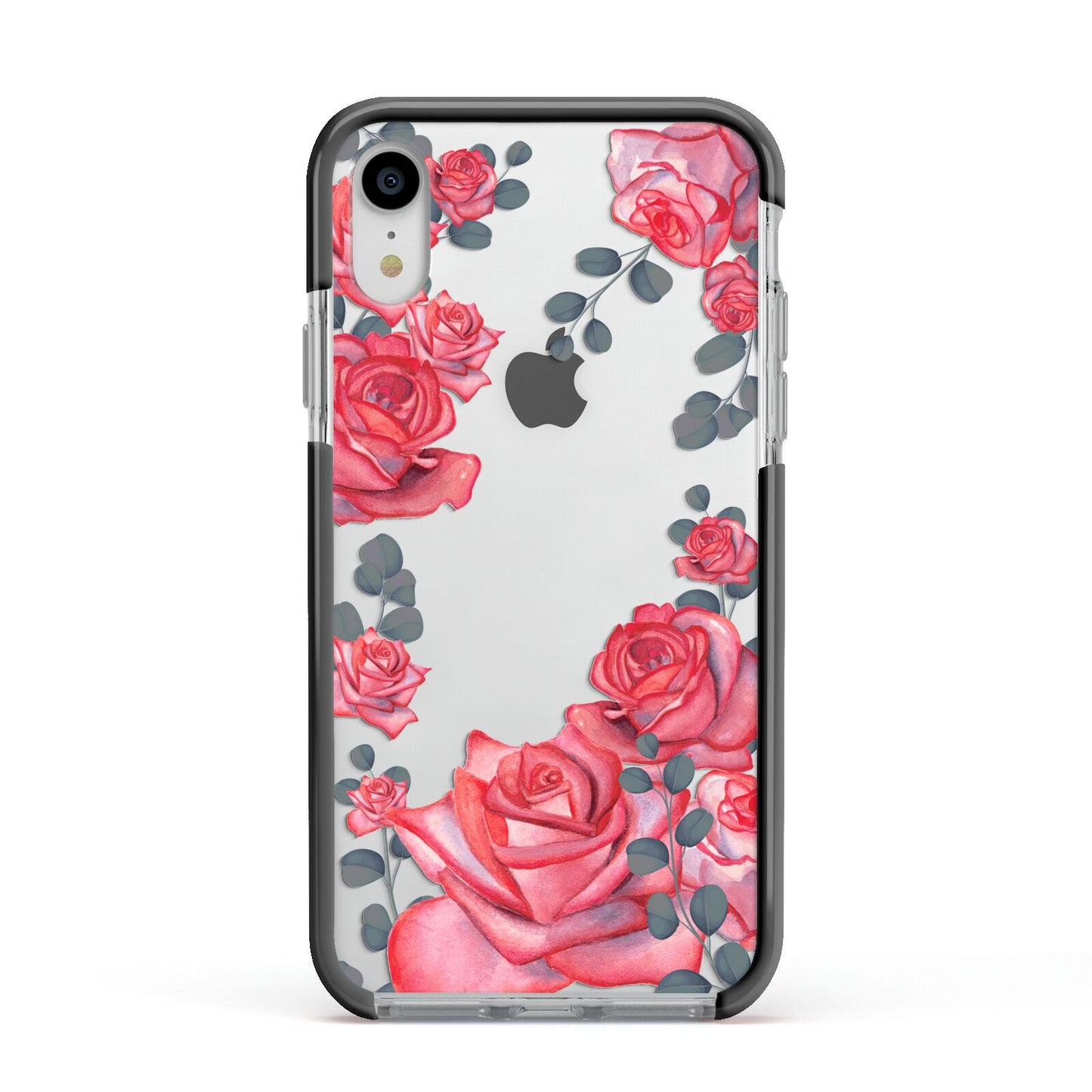 Valentine Floral Apple iPhone XR Impact Case Black Edge on Silver Phone