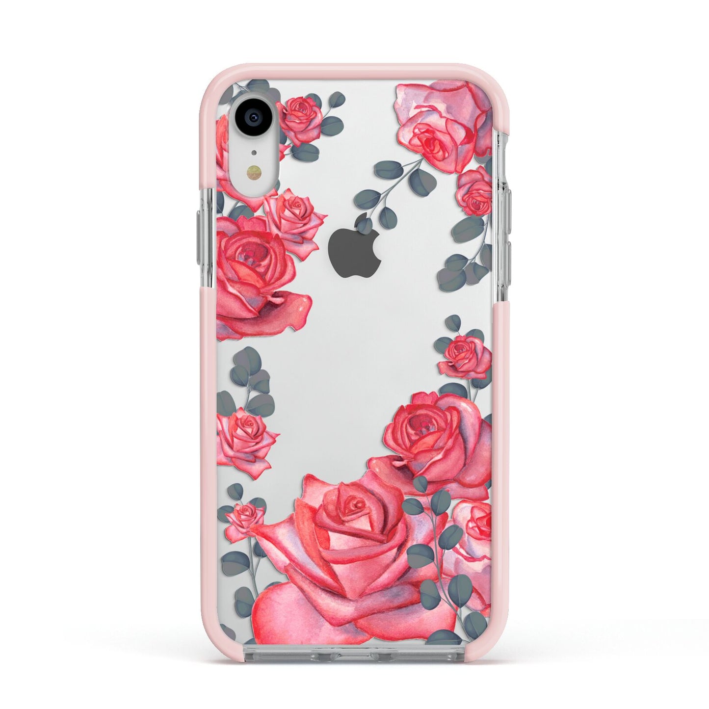Valentine Floral Apple iPhone XR Impact Case Pink Edge on Silver Phone
