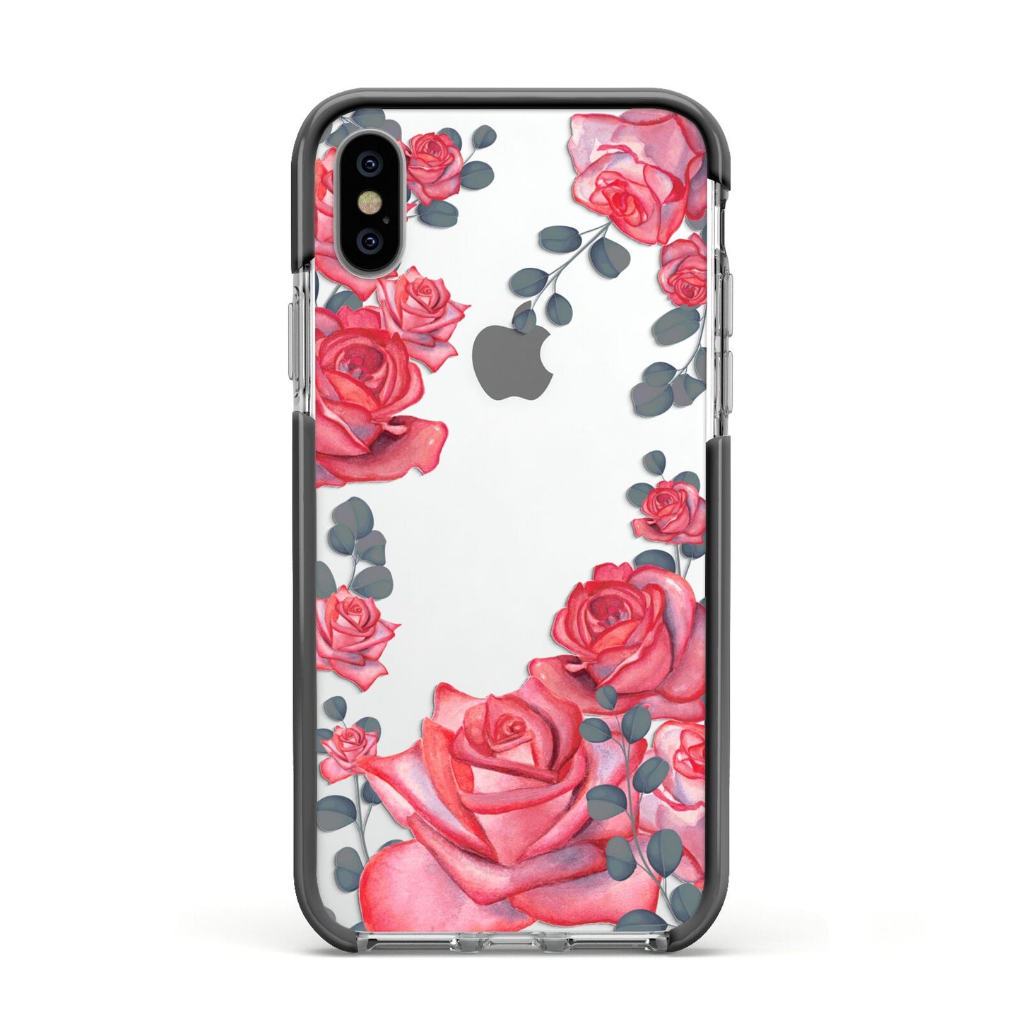 Valentine Floral Apple iPhone Xs Impact Case Black Edge on Silver Phone