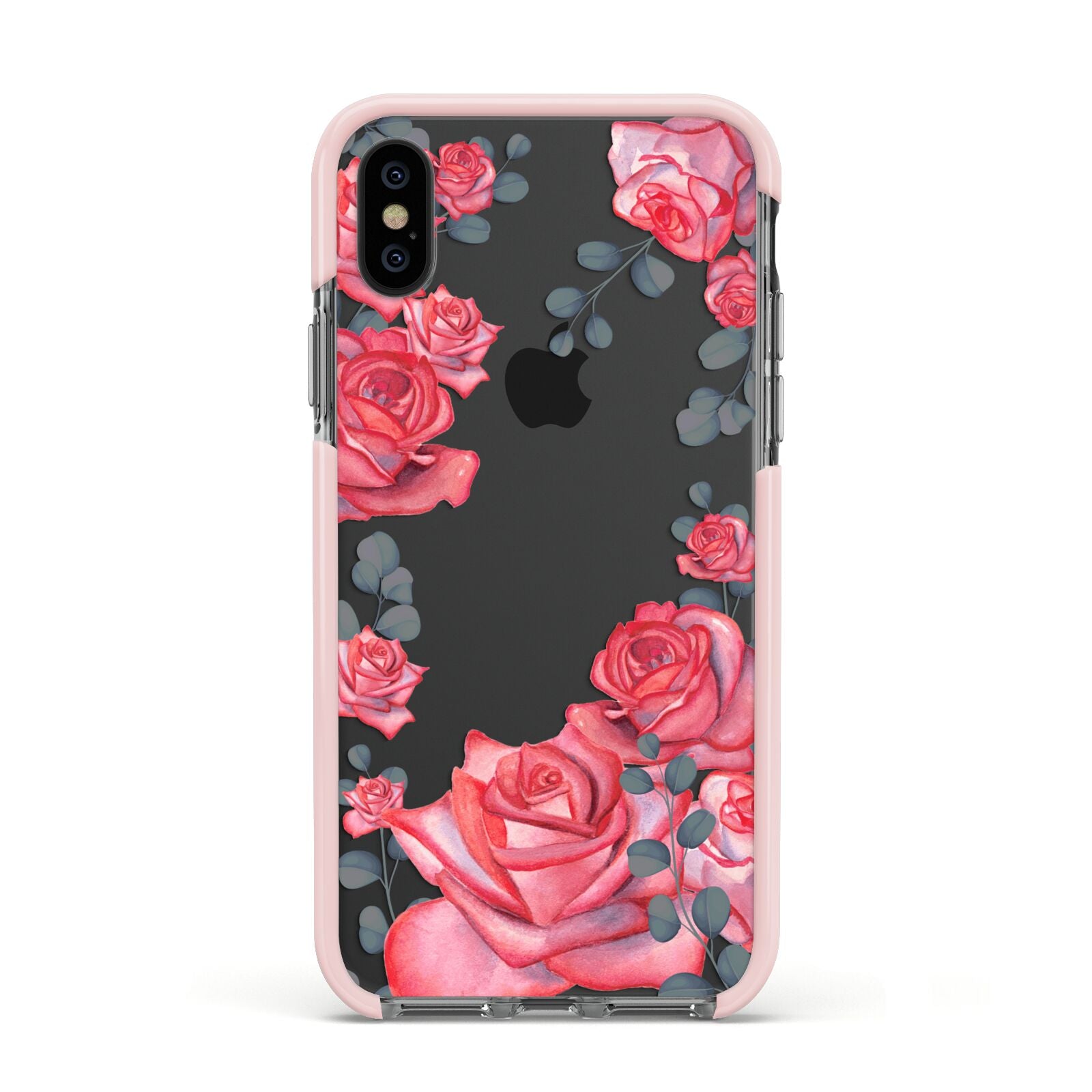 Valentine Floral Apple iPhone Xs Impact Case Pink Edge on Black Phone