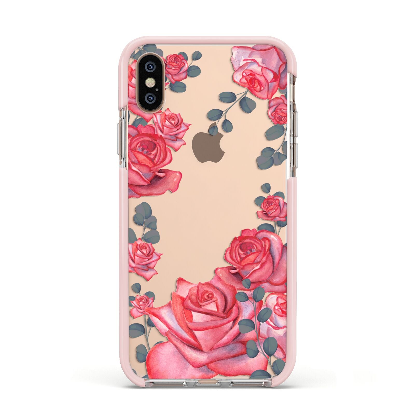 Valentine Floral Apple iPhone Xs Impact Case Pink Edge on Gold Phone