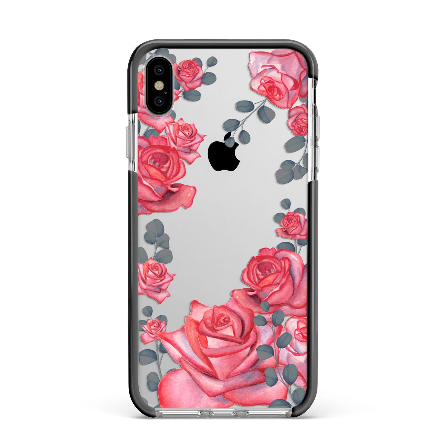 Valentine Floral Apple iPhone Xs Max Impact Case Black Edge on Silver Phone