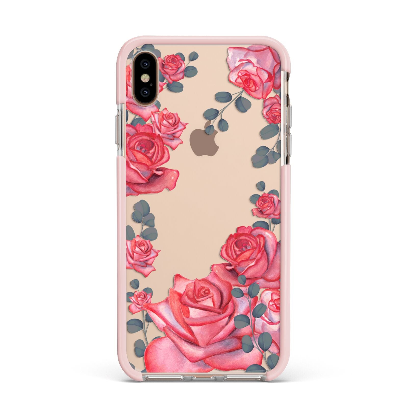 Valentine Floral Apple iPhone Xs Max Impact Case Pink Edge on Gold Phone