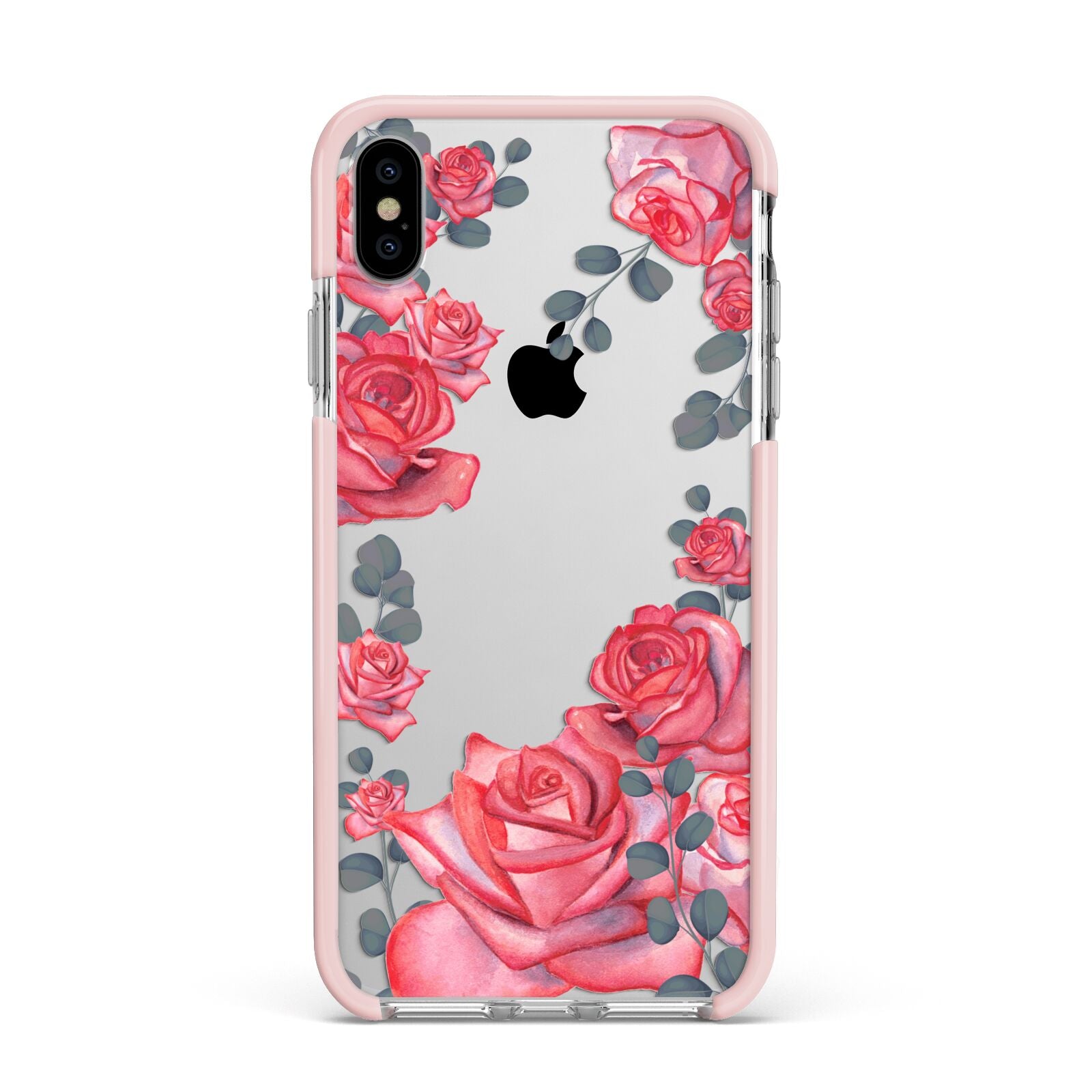 Valentine Floral Apple iPhone Xs Max Impact Case Pink Edge on Silver Phone
