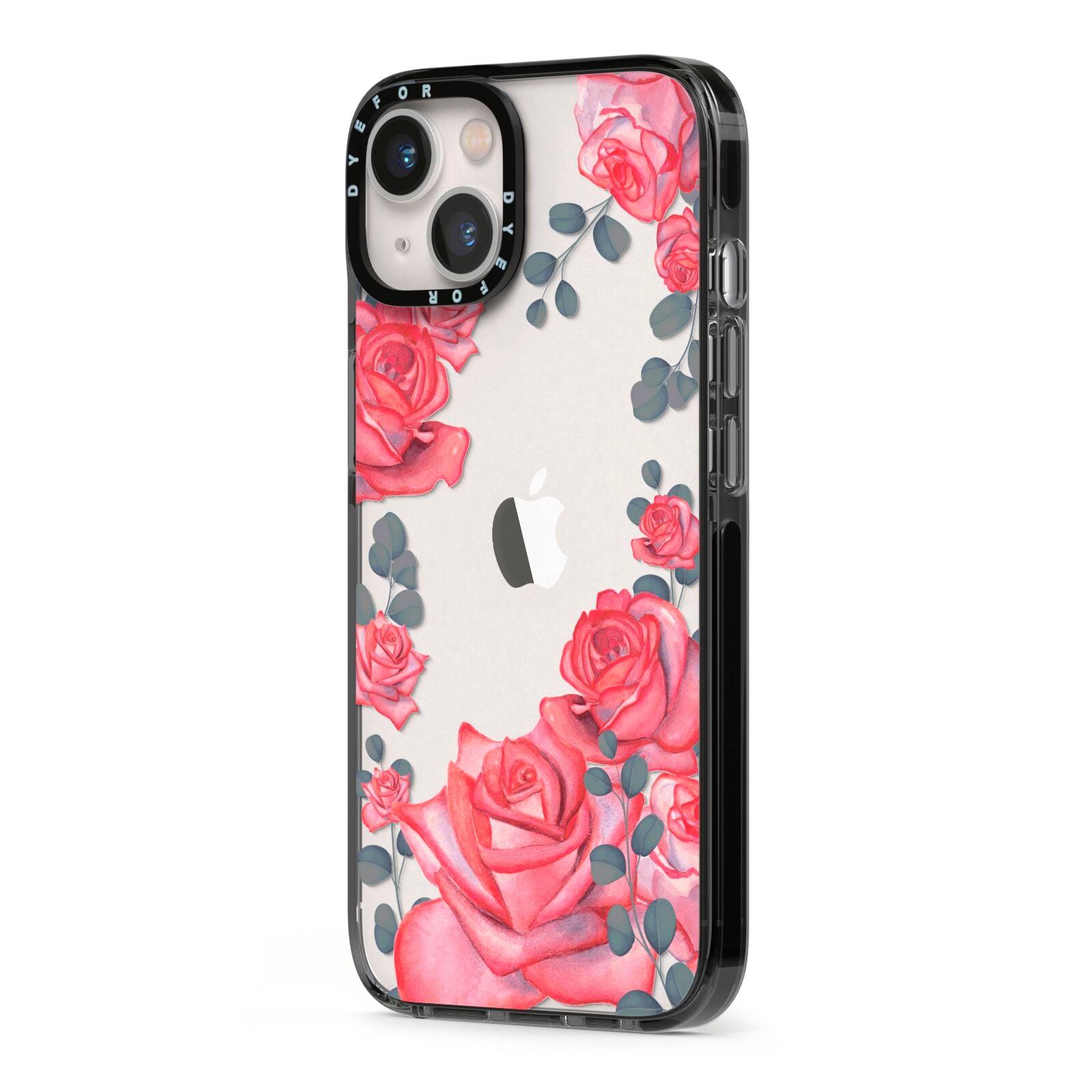 Valentine Floral iPhone 13 Black Impact Case Side Angle on Silver phone