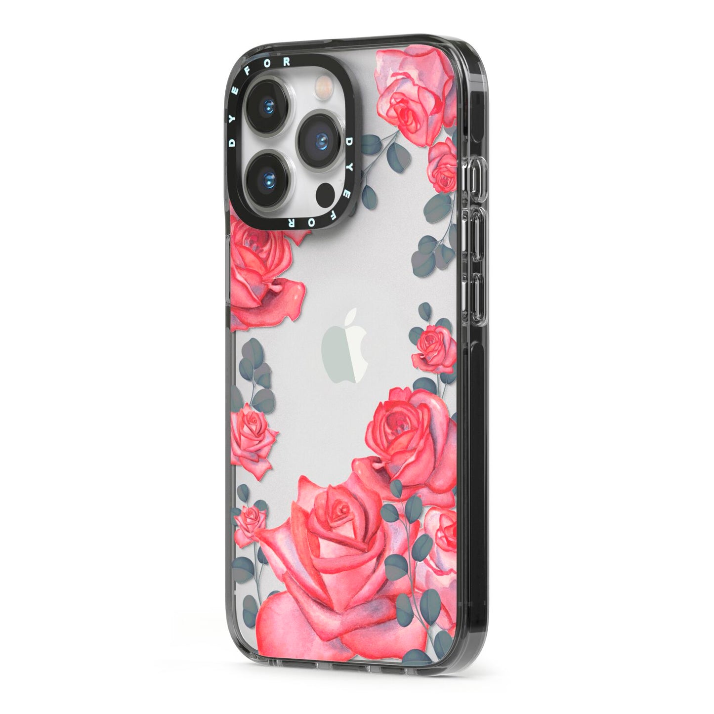 Valentine Floral iPhone 13 Pro Black Impact Case Side Angle on Silver phone