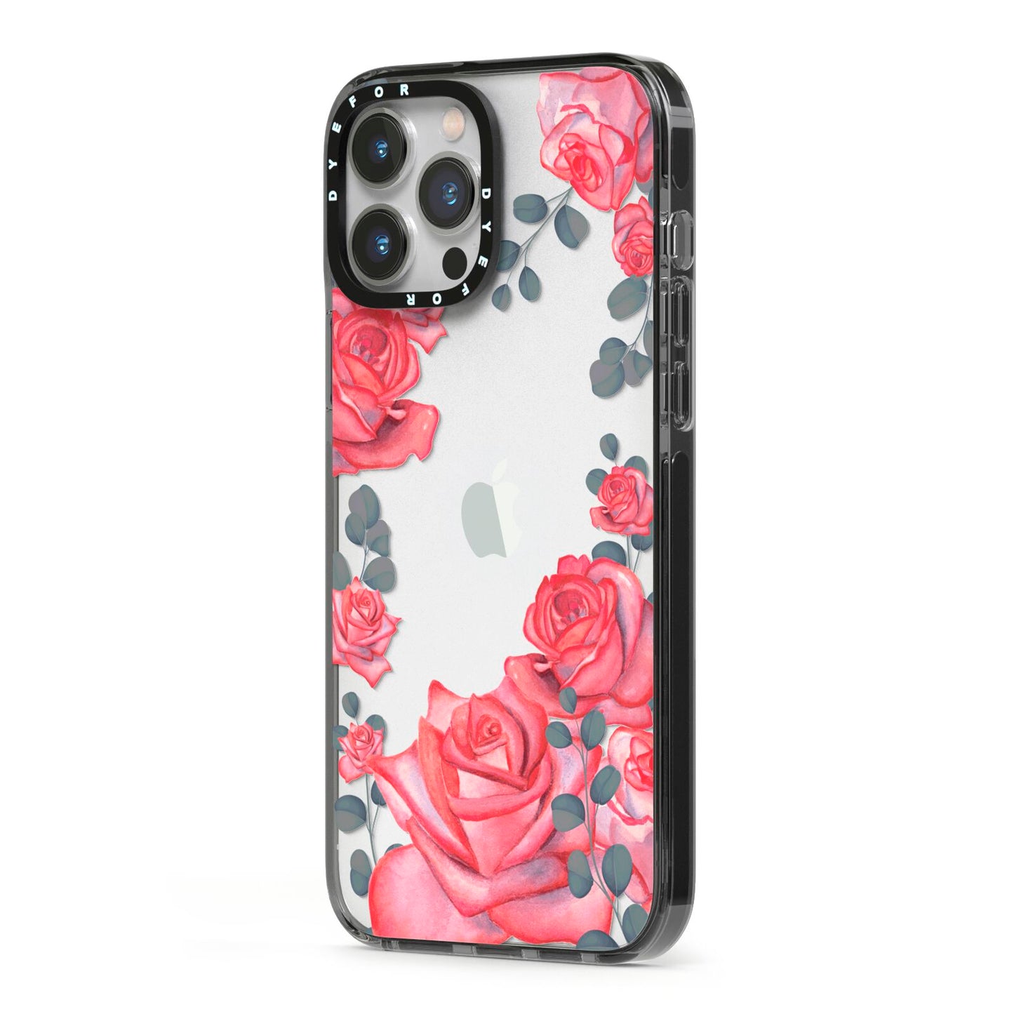 Valentine Floral iPhone 13 Pro Max Black Impact Case Side Angle on Silver phone