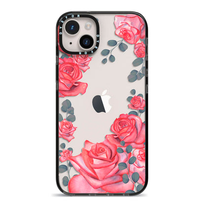 Valentine Floral iPhone 14 Plus Black Impact Case on Silver phone