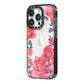 Valentine Floral iPhone 14 Pro Black Impact Case Side Angle on Silver phone
