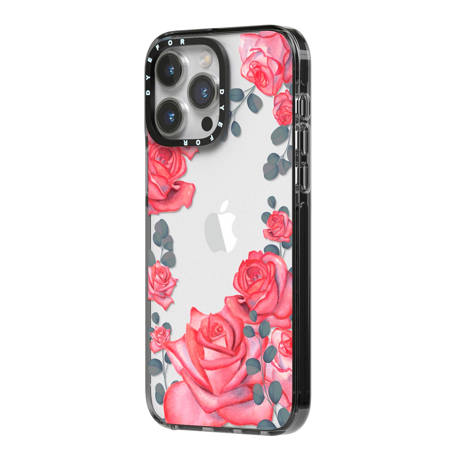 Valentine Floral iPhone 14 Pro Max Black Impact Case Side Angle on Silver phone
