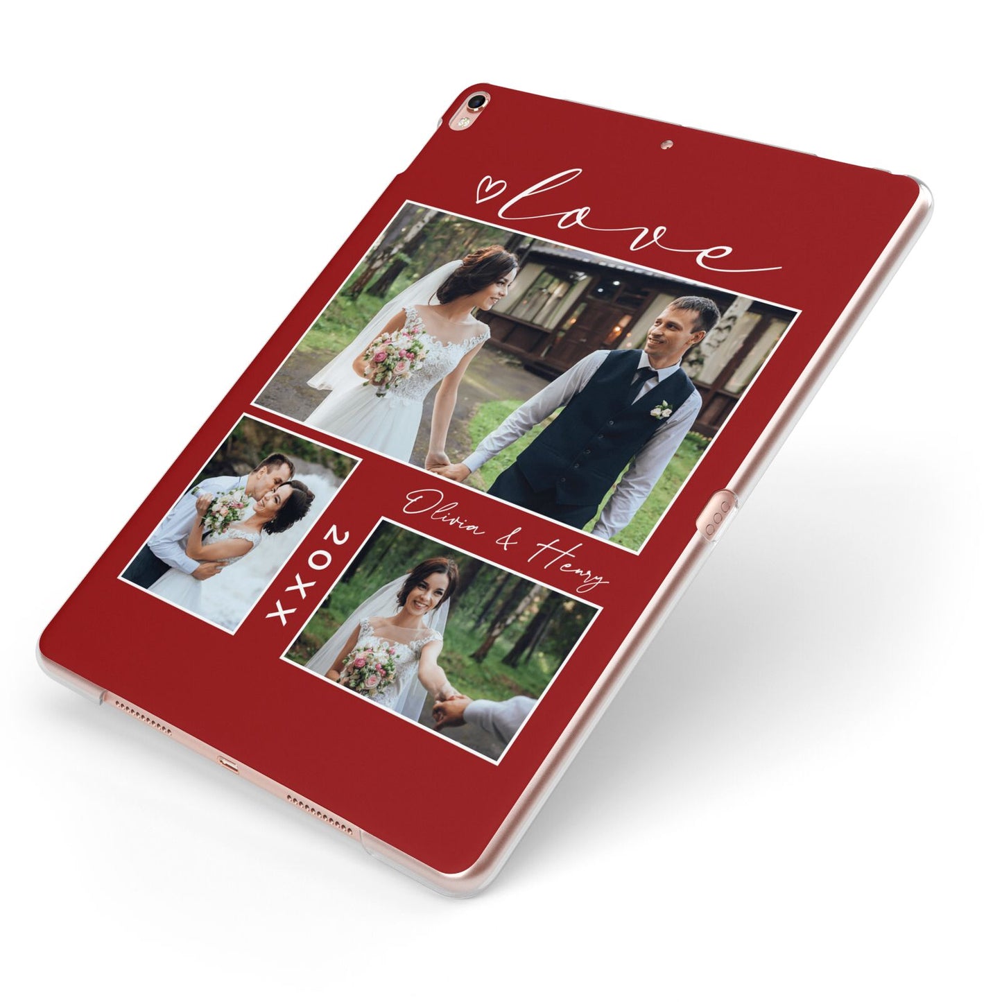 Valentine Wedding Photo Personalised Apple iPad Case on Rose Gold iPad Side View