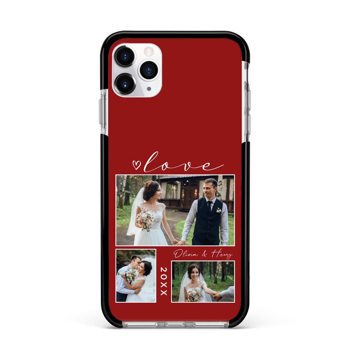 Valentine Wedding Photo Personalised Apple iPhone 11 Pro Max in Silver with Black Impact Case