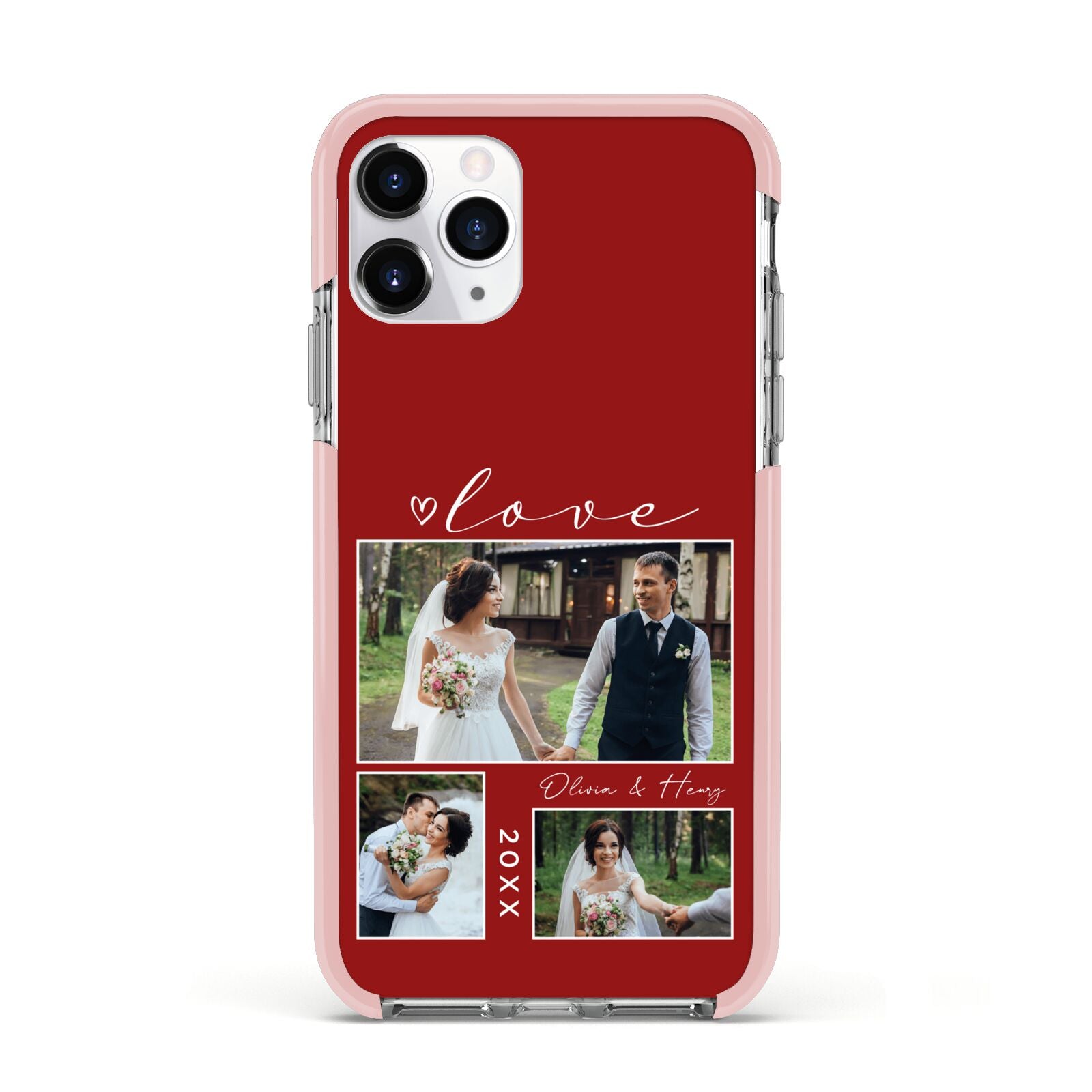 Valentine Wedding Photo Personalised Apple iPhone 11 Pro in Silver with Pink Impact Case