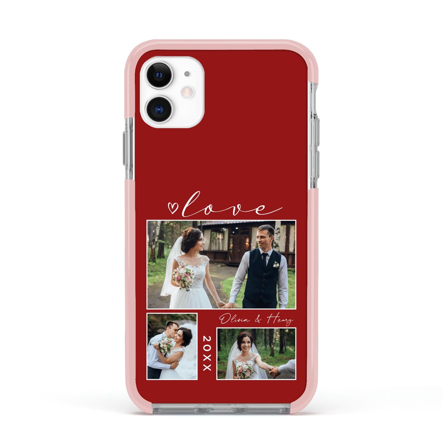 Valentine Wedding Photo Personalised Apple iPhone 11 in White with Pink Impact Case
